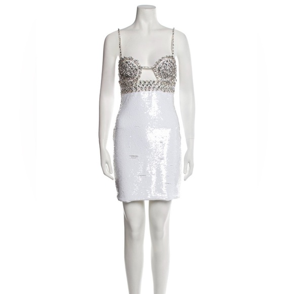 PATBO Hand Beaded Sequin Mini Dress White Size 4 EUC - Picture 9 of 11